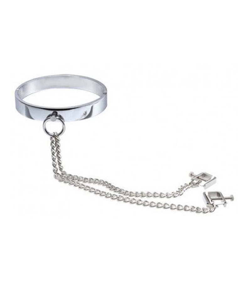 Classy Slave Collar W/ Press Nipple Clamps